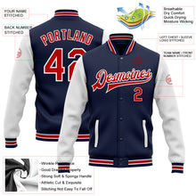 Load image into Gallery viewer, Custom Navy Red-White Bomber Full-Snap Varsity Letterman Two Tone Jacket