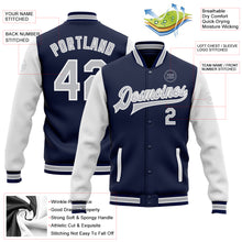 Load image into Gallery viewer, Custom Navy Gray-White Bomber Full-Snap Varsity Letterman Two Tone Jacket