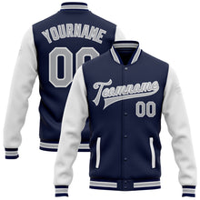 Load image into Gallery viewer, Custom Navy Gray-White Bomber Full-Snap Varsity Letterman Two Tone Jacket