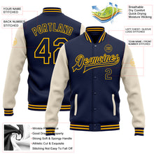 Load image into Gallery viewer, Custom Navy Cream-Gold Bomber Full-Snap Varsity Letterman Two Tone Jacket
