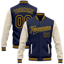 Load image into Gallery viewer, Custom Navy Cream-Gold Bomber Full-Snap Varsity Letterman Two Tone Jacket