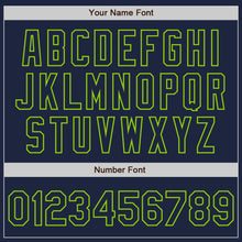 Load image into Gallery viewer, Custom Navy Cream-Neon Green Bomber Full-Snap Varsity Letterman Two Tone Jacket