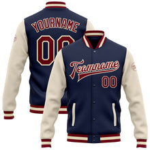 Load image into Gallery viewer, Custom Navy Maroon-Cream Bomber Full-Snap Varsity Letterman Two Tone Jacket