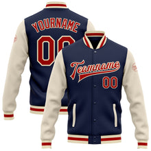 Load image into Gallery viewer, Custom Navy Red-Cream Bomber Full-Snap Varsity Letterman Two Tone Jacket