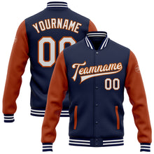 Load image into Gallery viewer, Custom Navy White-Texas Orange Bomber Full-Snap Varsity Letterman Two Tone Jacket