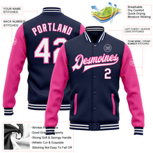 Load image into Gallery viewer, Custom Navy White-Pink Bomber Full-Snap Varsity Letterman Two Tone Jacket