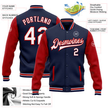 Load image into Gallery viewer, Custom Navy White-Red Bomber Full-Snap Varsity Letterman Two Tone Jacket
