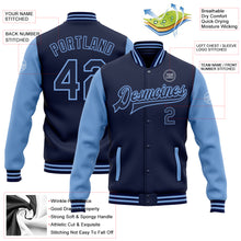 Load image into Gallery viewer, Custom Navy Light Blue Bomber Full-Snap Varsity Letterman Two Tone Jacket