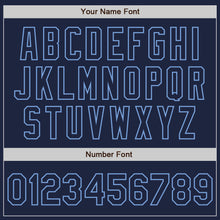 Load image into Gallery viewer, Custom Navy Light Blue Bomber Full-Snap Varsity Letterman Two Tone Jacket