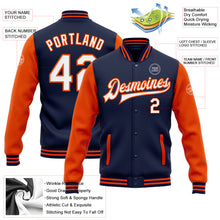 Load image into Gallery viewer, Custom Navy White-Orange Bomber Full-Snap Varsity Letterman Two Tone Jacket