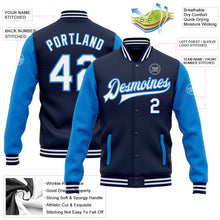 Load image into Gallery viewer, Custom Navy White-Powder Blue Bomber Full-Snap Varsity Letterman Two Tone Jacket