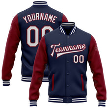 Load image into Gallery viewer, Custom Navy White-Crimson Bomber Full-Snap Varsity Letterman Two Tone Jacket