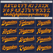 Load image into Gallery viewer, Custom Navy Crimson-Gold Bomber Full-Snap Varsity Letterman Two Tone Jacket