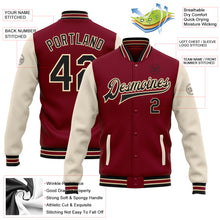 Load image into Gallery viewer, Custom Crimson Black Cream-City Cream Bomber Full-Snap Varsity Letterman Two Tone Jacket
