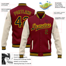 Load image into Gallery viewer, Custom Crimson Black Cream-Gold Bomber Full-Snap Varsity Letterman Two Tone Jacket