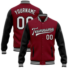 Load image into Gallery viewer, Custom Crimson White-Black Bomber Full-Snap Varsity Letterman Two Tone Jacket