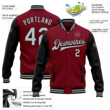 Load image into Gallery viewer, Custom Crimson Gray-Black Bomber Full-Snap Varsity Letterman Two Tone Jacket