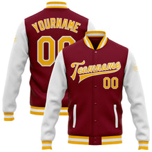 Load image into Gallery viewer, Custom Crimson Gold-White Bomber Full-Snap Varsity Letterman Two Tone Jacket