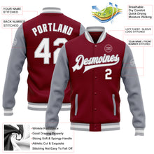 Load image into Gallery viewer, Custom Crimson White-Gray Bomber Full-Snap Varsity Letterman Two Tone Jacket
