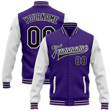 Load image into Gallery viewer, Custom Purple Black-White Bomber Full-Snap Varsity Letterman Two Tone Jacket