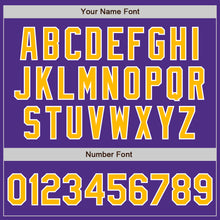 Load image into Gallery viewer, Custom Purple Gold-White Bomber Full-Snap Varsity Letterman Two Tone Jacket