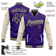 Load image into Gallery viewer, Custom Purple Black-Cream Bomber Full-Snap Varsity Letterman Two Tone Jacket