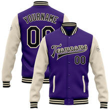 Load image into Gallery viewer, Custom Purple Black-Cream Bomber Full-Snap Varsity Letterman Two Tone Jacket