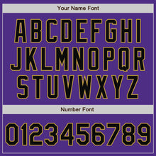 Load image into Gallery viewer, Custom Purple Black Cream-Old Gold Bomber Full-Snap Varsity Letterman Two Tone Jacket