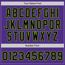 Load image into Gallery viewer, Custom Purple Black Cream-Neon Green Bomber Full-Snap Varsity Letterman Two Tone Jacket