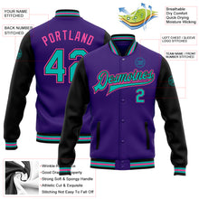 Load image into Gallery viewer, Custom Purple Aqua Black-Pink Bomber Full-Snap Varsity Letterman Two Tone Jacket