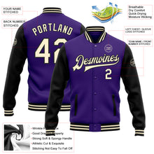 Load image into Gallery viewer, Custom Purple Cream-Black Bomber Full-Snap Varsity Letterman Two Tone Jacket