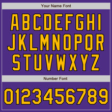 Load image into Gallery viewer, Custom Purple Gold-Black Bomber Full-Snap Varsity Letterman Two Tone Jacket