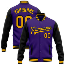 Load image into Gallery viewer, Custom Purple Gold-Black Bomber Full-Snap Varsity Letterman Two Tone Jacket
