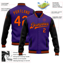 Load image into Gallery viewer, Custom Purple Orange-Black Bomber Full-Snap Varsity Letterman Two Tone Jacket