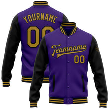 Load image into Gallery viewer, Custom Purple Old Gold-Black Bomber Full-Snap Varsity Letterman Two Tone Jacket