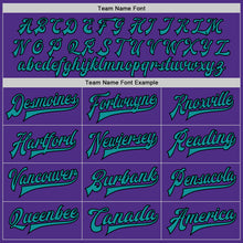 Load image into Gallery viewer, Custom Purple Teal-Black Bomber Full-Snap Varsity Letterman Two Tone Jacket