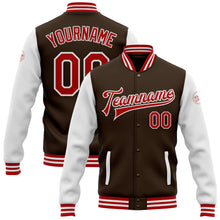 Load image into Gallery viewer, Custom Brown Red-White Bomber Full-Snap Varsity Letterman Two Tone Jacket