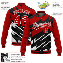 Load image into Gallery viewer, Custom Red Black-White Lightning 3D Pattern Design Bomber Full-Snap Varsity Letterman Jacket