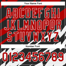 Load image into Gallery viewer, Custom Red Black-White Lightning 3D Pattern Design Bomber Full-Snap Varsity Letterman Jacket