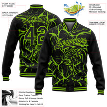 Load image into Gallery viewer, Custom Black Neon Green Abstract Network And Tiger 3D Pattern Design Bomber Full-Snap Varsity Letterman Jacket