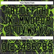 Load image into Gallery viewer, Custom Black Neon Green Abstract Network And Tiger 3D Pattern Design Bomber Full-Snap Varsity Letterman Jacket