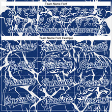 Load image into Gallery viewer, Custom Royal White Abstract Network And Tiger 3D Pattern Design Bomber Full-Snap Varsity Letterman Jacket