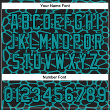 Load image into Gallery viewer, Custom Black Teal Spotted 3D Pattern Design Bomber Full-Snap Varsity Letterman Jacket