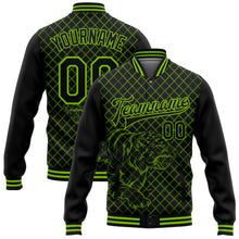 Load image into Gallery viewer, Custom Black Neon Green Check And Tiger 3D Pattern Design Bomber Full-Snap Varsity Letterman Jacket