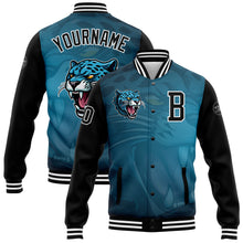 Load image into Gallery viewer, Custom Teal Black-White 3D Pattern Design Bomber Full-Snap Varsity Letterman Jacket