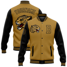 Load image into Gallery viewer, Custom Old Gold Black 3D Pattern Design Bomber Full-Snap Varsity Letterman Jacket