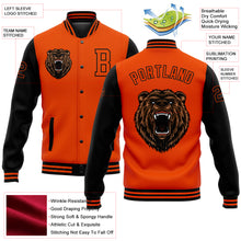 Load image into Gallery viewer, Custom Orange Black 3D Pattern Design Bomber Full-Snap Varsity Letterman Jacket