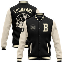 Load image into Gallery viewer, Custom Black Cream Bomber Full-Snap Varsity Letterman Two Tone Jacket