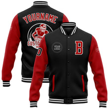 Load image into Gallery viewer, Custom Black Red-White Bomber Full-Snap Varsity Letterman Two Tone Jacket