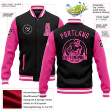 Load image into Gallery viewer, Custom Black Pink-White Bomber Full-Snap Varsity Letterman Two Tone Jacket